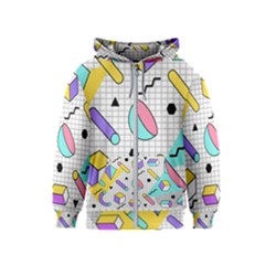 Tridimensional-pastel-shapes-background-memphis-style Kids  Zipper Hoodie by Wegoenart