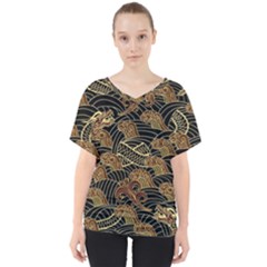 Oriental-traditional-seamless-pattern V-neck Dolman Drape Top by Wegoenart