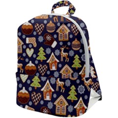 Winter-seamless-patterns-with-gingerbread-cookies-holiday-background Zip Up Backpack by Wegoenart