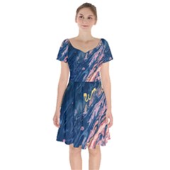 Liquid Abstract Paint Texture Short Sleeve Bardot Dress by Wegoenart