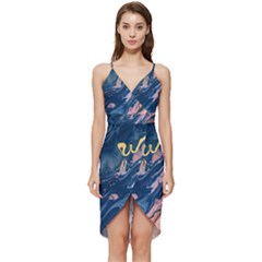 Liquid Abstract Paint Texture Wrap Frill Dress by Wegoenart