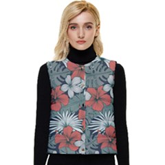 Seamless-floral-pattern-with-tropical-flowers Women s Short Button Up Puffer Vest by Wegoenart