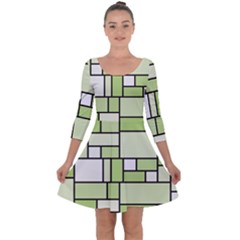 Green-geometric-digital-paper Quarter Sleeve Skater Dress by Wegoenart
