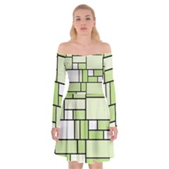 Green-geometric-digital-paper Off Shoulder Skater Dress by Wegoenart