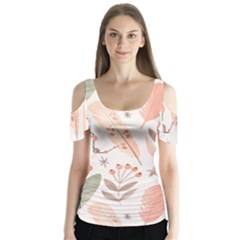 Boho Pattern Butterfly Sleeve Cutout Tee 