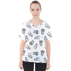 Cute Seamless Pattern With Koala Panda Bear V-neck Dolman Drape Top by Wegoenart