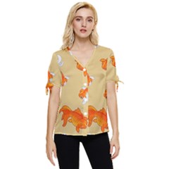 Gold Fish Seamless Pattern Background Bow Sleeve Button Up Top