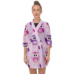 Seamless Cute Colourfull Owl Kids Pattern Half Sleeve Chiffon Kimono by Wegoenart