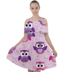 Seamless Cute Colourfull Owl Kids Pattern Cut Out Shoulders Chiffon Dress by Wegoenart