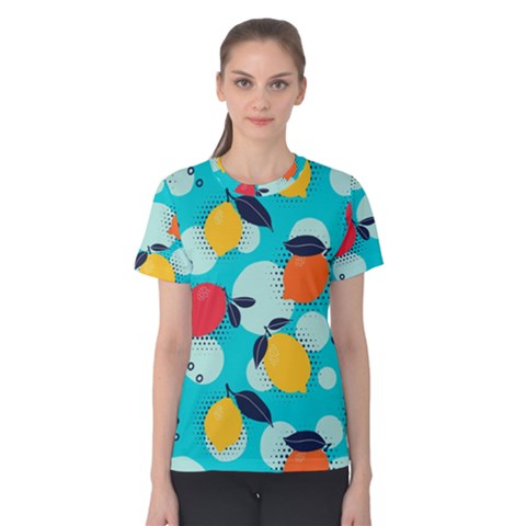 Pop Art Style Citrus Seamless Pattern Women s Cotton Tee by Wegoenart