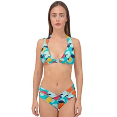 Pop Art Style Citrus Seamless Pattern Double Strap Halter Bikini Set by Wegoenart