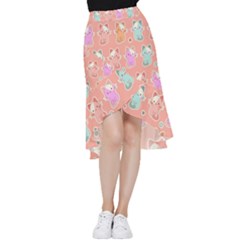 Cute Kawaii Kittens Seamless Pattern Frill Hi Low Chiffon Skirt by Wegoenart