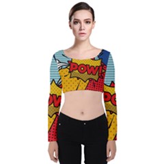 Pow Word Pop Art Style Expression Vector Velvet Long Sleeve Crop Top by Wegoenart