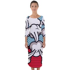 Rays Smoke Pop Art Style Vector Illustration Quarter Sleeve Midi Bodycon Dress by Wegoenart