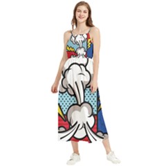 Rays Smoke Pop Art Style Vector Illustration Boho Sleeveless Summer Dress