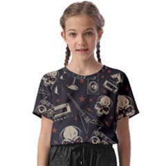 Grunge Seamless Pattern With Skulls Kids  Basic Tee by Wegoenart