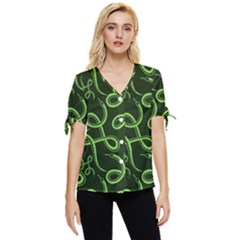 Snakes Seamless Pattern Bow Sleeve Button Up Top