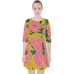 Pink Flower Seamless Pattern Quarter Sleeve Pocket Dress by Wegoenart