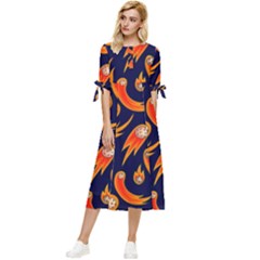 Space Patterns Pattern Bow Sleeve Chiffon Midi Dress