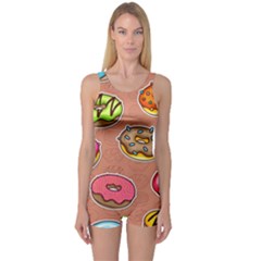 Doughnut Doodle Colorful Seamless Pattern One Piece Boyleg Swimsuit by Wegoenart