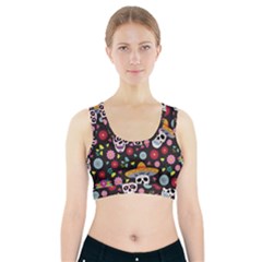 Day Dead Skull With Floral Ornament Flower Seamless Pattern Sports Bra With Pocket by Wegoenart