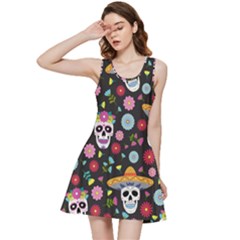 Day Dead Skull With Floral Ornament Flower Seamless Pattern Inside Out Racerback Dress by Wegoenart