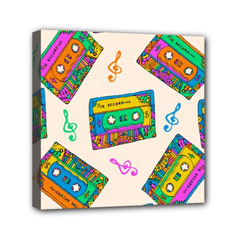 Seamless Pattern With Colorfu Cassettes Hippie Style Doodle Musical Texture Wrapping Fabric Vector Mini Canvas 6  X 6  (stretched) by Wegoenart