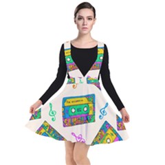 Seamless Pattern With Colorfu Cassettes Hippie Style Doodle Musical Texture Wrapping Fabric Vector Plunge Pinafore Dress by Wegoenart