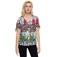 Hip Hop Background Bow Sleeve Button Up Top