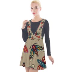 Tattoos Colorful Seamless Pattern Plunge Pinafore Velour Dress