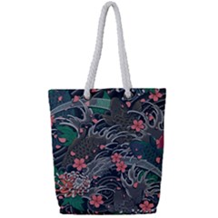 Japanese Wave Koi Illustration Seamless Pattern Full Print Rope Handle Tote (small) by Wegoenart