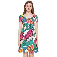 Comic Colorful Seamless Pattern Inside Out Cap Sleeve Dress