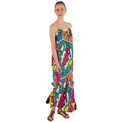 Comic Colorful Seamless Pattern Cami Maxi Ruffle Chiffon Dress