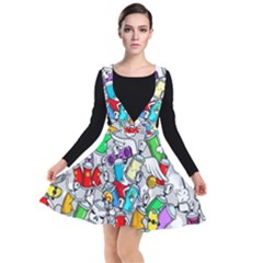 Graffit Characters Seamless Pattern Art Plunge Pinafore Dress by Wegoenart