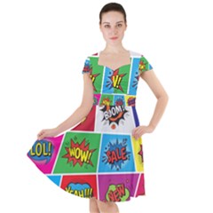 Pop Art Comic Vector Speech Cartoon Bubbles Popart Style With Humor Text Boom Bang Bubbling Expressi Cap Sleeve Midi Dress by Wegoenart