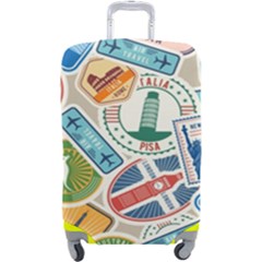 Travel Pattern Immigration Stamps Stickers With Historical Cultural Objects Travelling Visa Immigran Luggage Cover (large) by Wegoenart