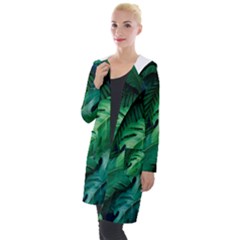 Tropical Green Leaves Background Hooded Pocket Cardigan by Wegoenart