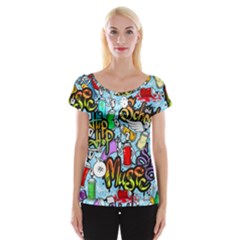 Graffiti Characters Seamless Patterns Cap Sleeve Top by Wegoenart