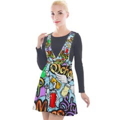 Graffiti Characters Seamless Patterns Plunge Pinafore Velour Dress