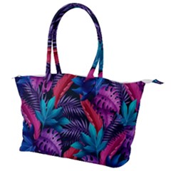 Background With Violet Blue Tropical Leaves Canvas Shoulder Bag