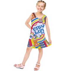 Colorful City Life Horizontal Seamless Pattern Urban City Kids  Tunic Dress by Wegoenart