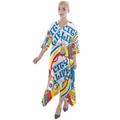 Colorful City Life Horizontal Seamless Pattern Urban City Quarter Sleeve Wrap Front Maxi Dress by Wegoenart