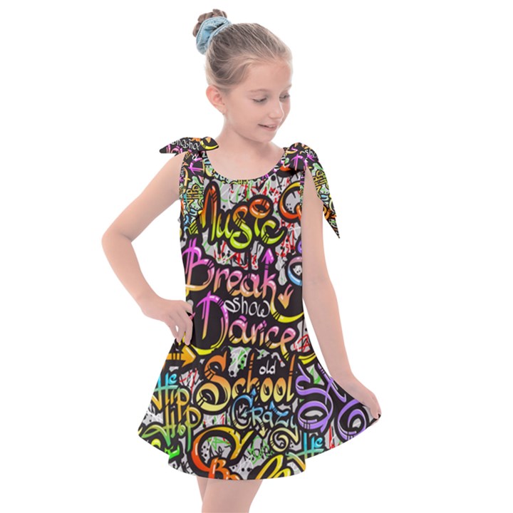 Graffiti Word Seamless Pattern Kids  Tie Up Tunic Dress