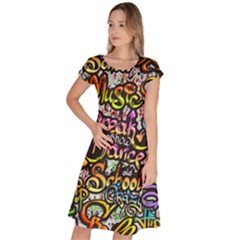 Graffiti Word Seamless Pattern Classic Short Sleeve Dress