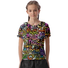 Graffiti Word Seamless Pattern Kids  Frill Chiffon Blouse by Wegoenart