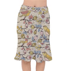 Seamless Pattern With Flower Bird Short Mermaid Skirt by Wegoenart