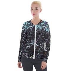 Abstract Colorful Texture Velvet Zip Up Jacket by Wegoenart