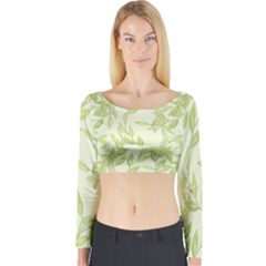 Watercolor Leaves On The Wall  Long Sleeve Crop Top by ConteMonfrey