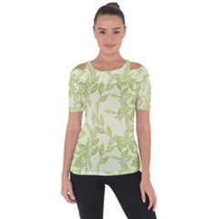 Watercolor Leaves On The Wall  Shoulder Cut Out Short Sleeve Top by ConteMonfrey