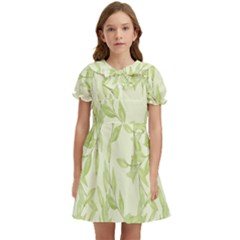 Watercolor Leaves On The Wall  Kids  Bow Tie Puff Sleeve Dress by ConteMonfrey